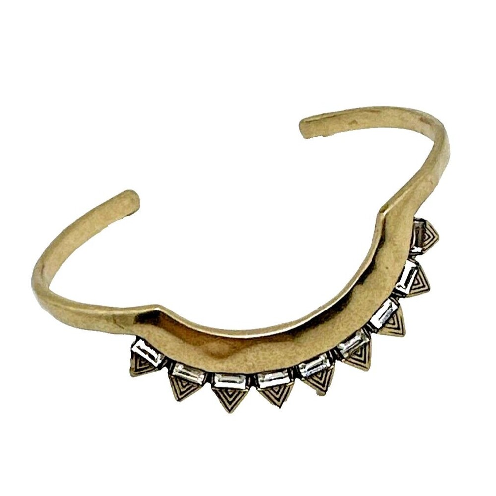BANANA REPUBLIC Aztec Tribal Cuff Bracelet Rhinestone Baguettes Gold Tone 6.5"
